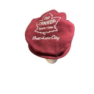Roots Flat hat cap Canada Olympics 2002 Salt Lake City red burgundy white sz Sm